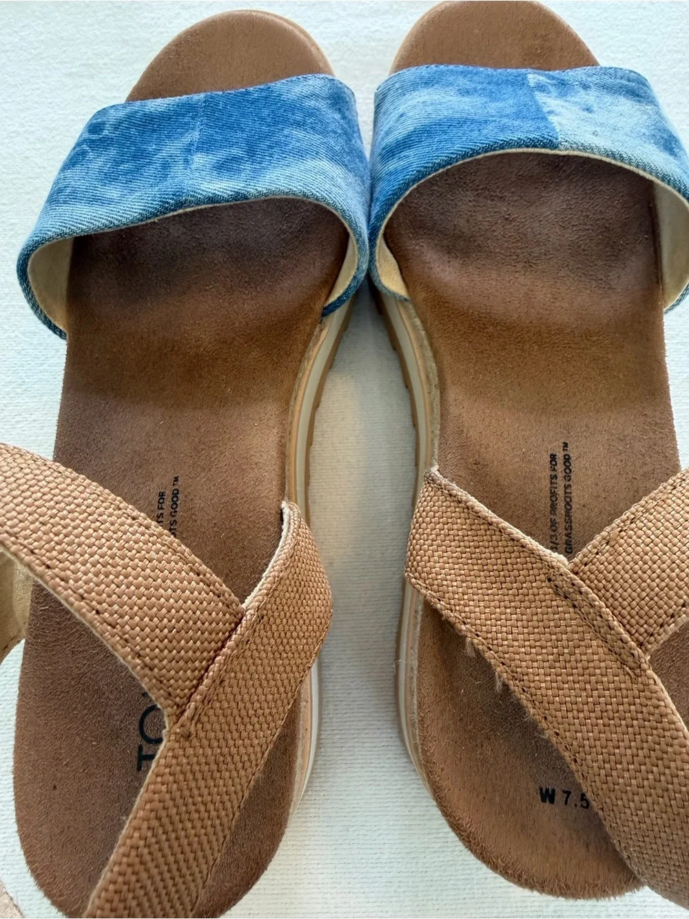 TOMS Diana Platform Wedge Sandals 7.5 Blue Washed Denim Espadrille Boho